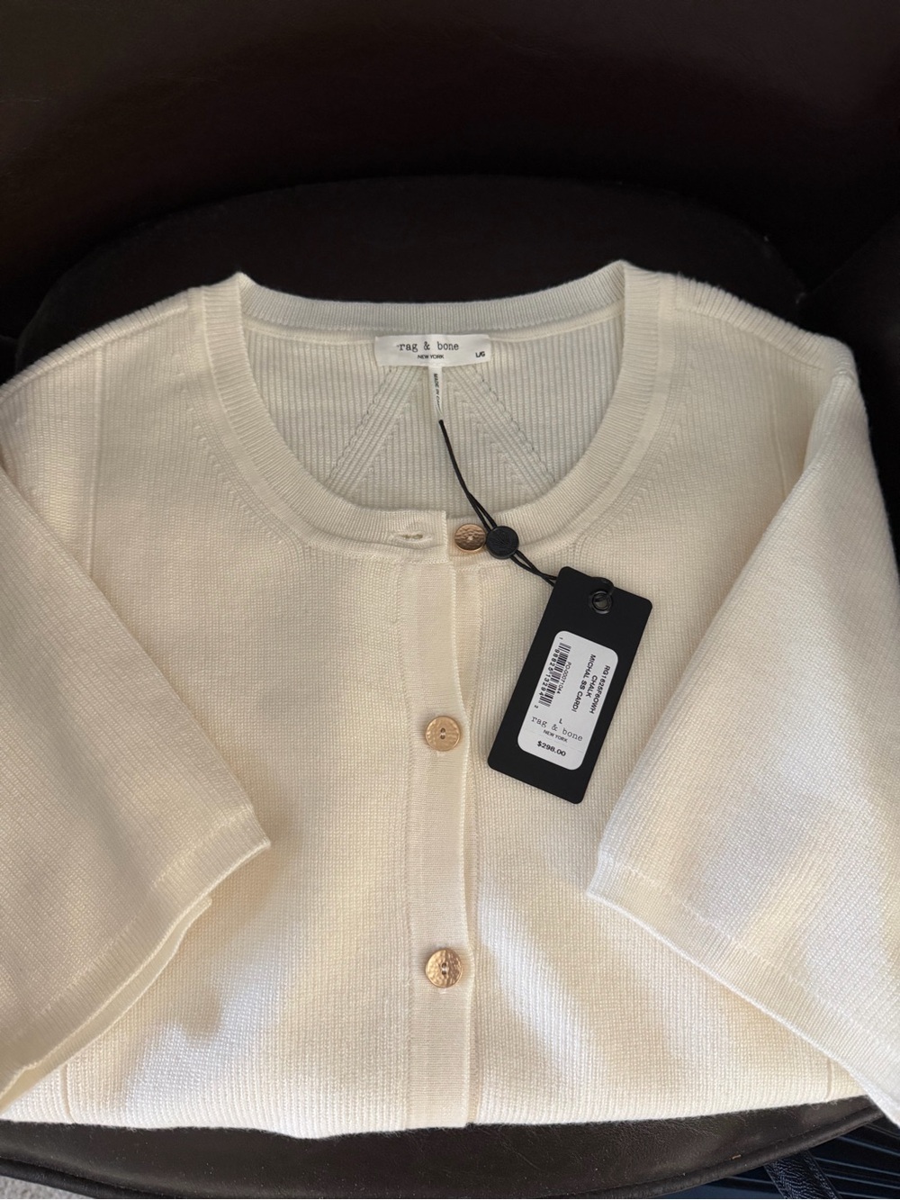 NWT rag & bone Chalk Cream Short-Sleeve Knit Cardigan Michal SS Cardi $298 Sz L